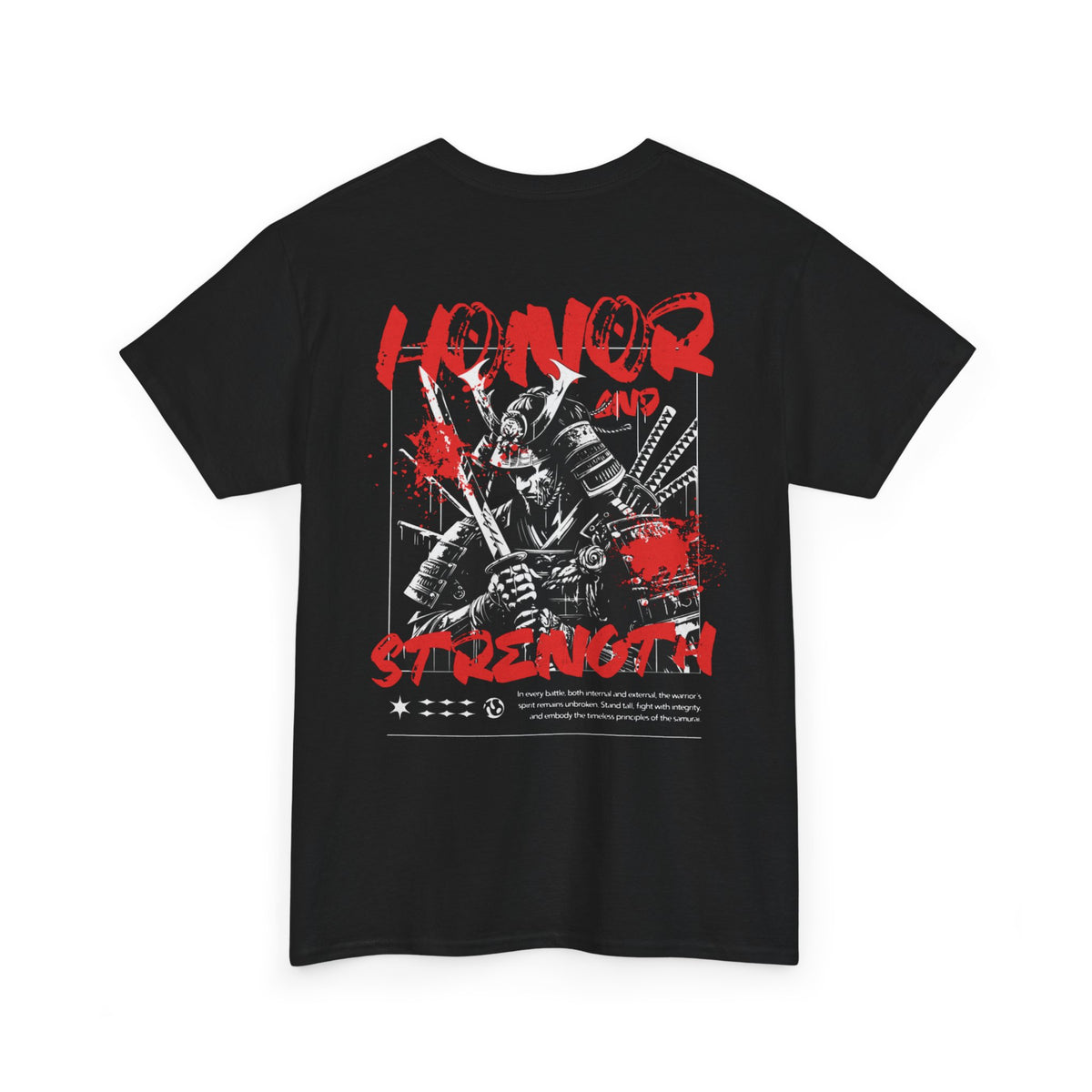 Honor and Strength Samurai T‑Shirt    Red Kanji Graphic Tee