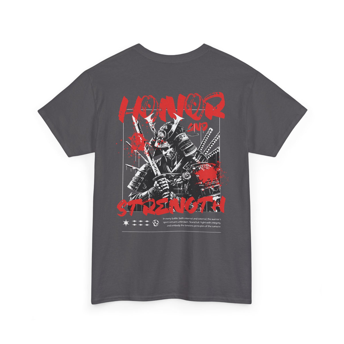 Honor and Strength Samurai T‑Shirt    Red Kanji Graphic Tee