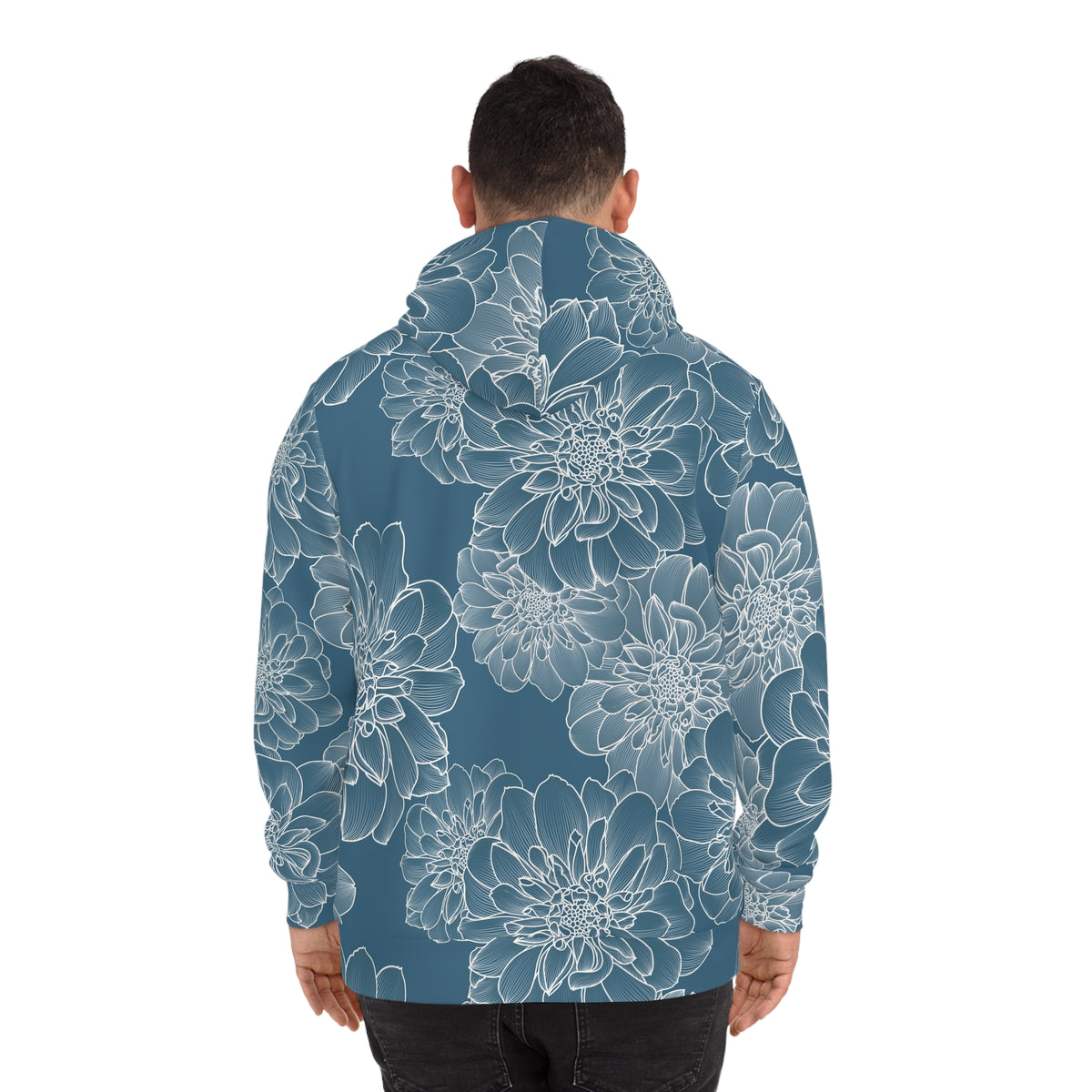 Floral Outline All-Over Print Hoodie — Blue Dahlia Pattern