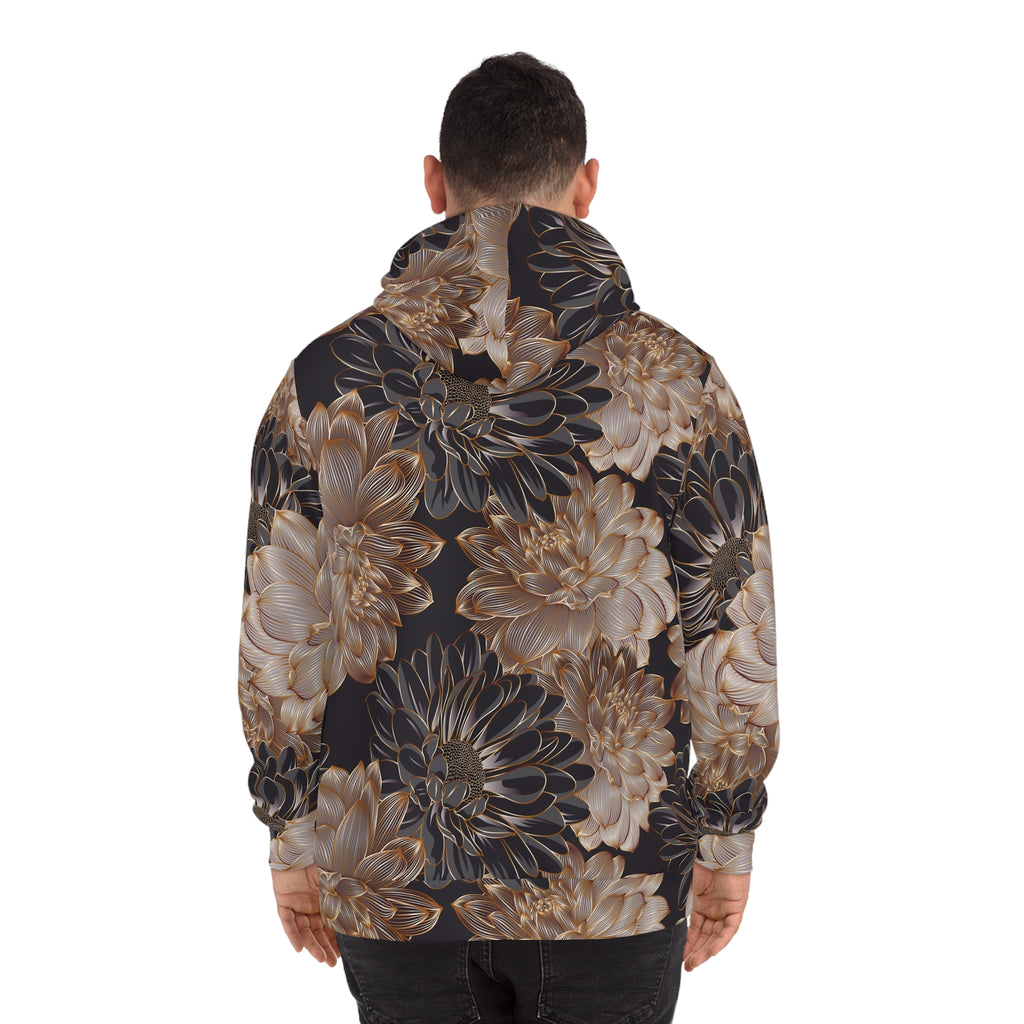 Floral Satin Chrysanthemum Hoodie    All-Over-Print Fashion Pullover