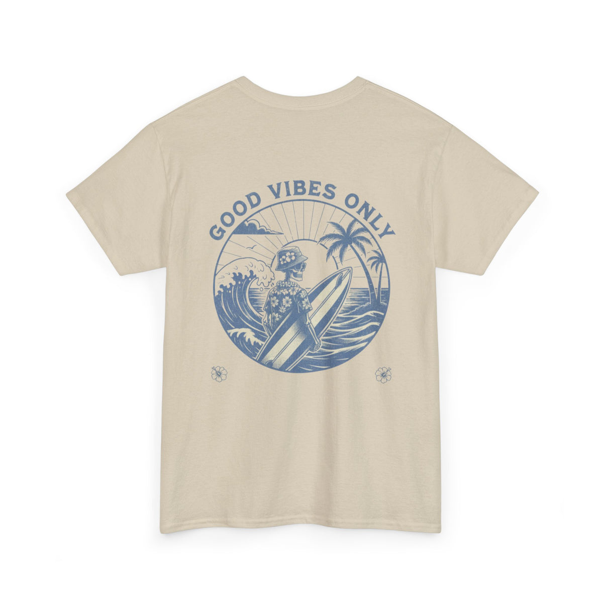 Good Vibes Only Surf summer T‑Shirt   Retro Beach Skull Graphic Tee
