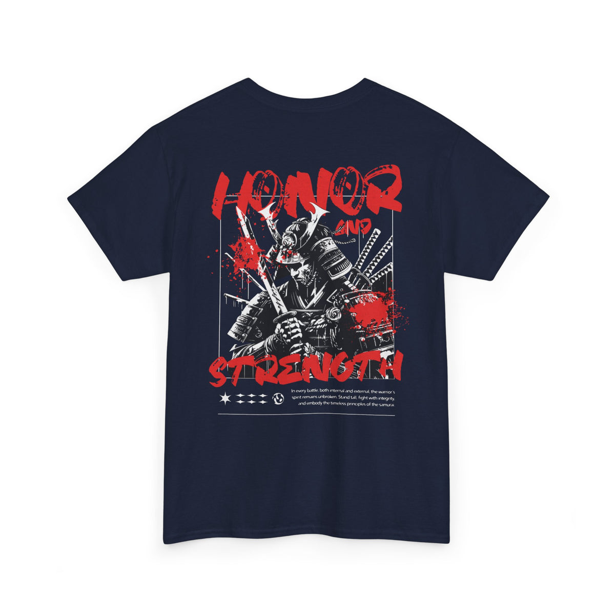 Honor and Strength Samurai T‑Shirt    Red Kanji Graphic Tee