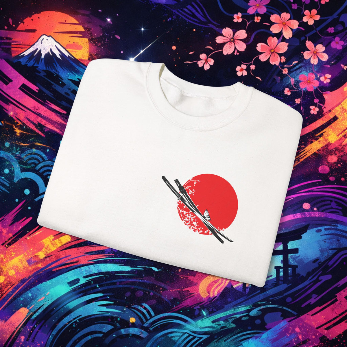 Copy of Samurai Sunset Crewneck Sweatshirt — Japanese Cherry Blossom & Red Sun Design
