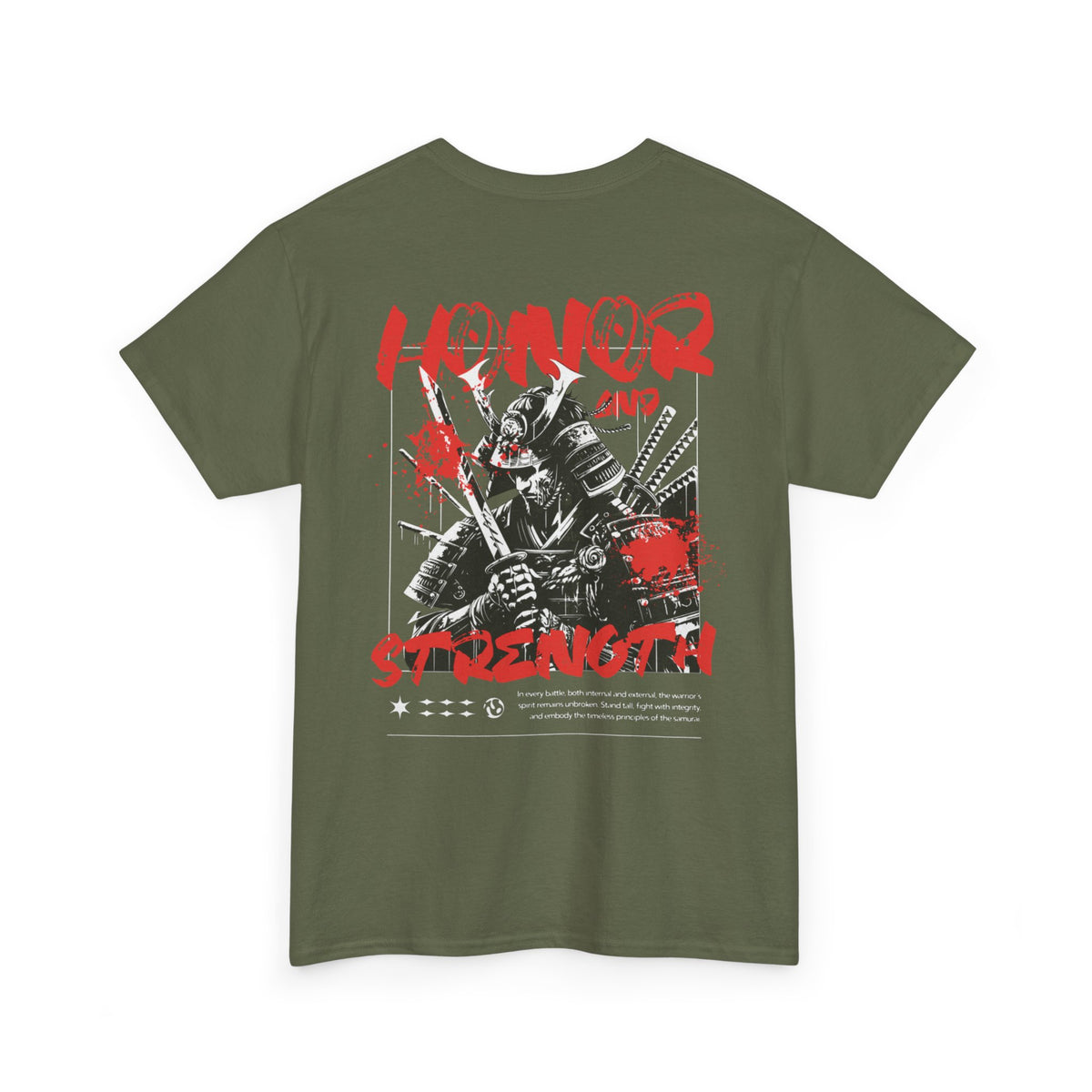 Honor and Strength Samurai T‑Shirt    Red Kanji Graphic Tee