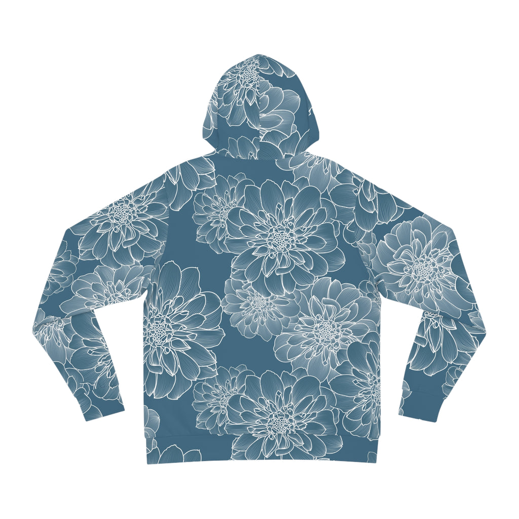 Floral Outline All-Over Print Hoodie — Blue Dahlia Pattern