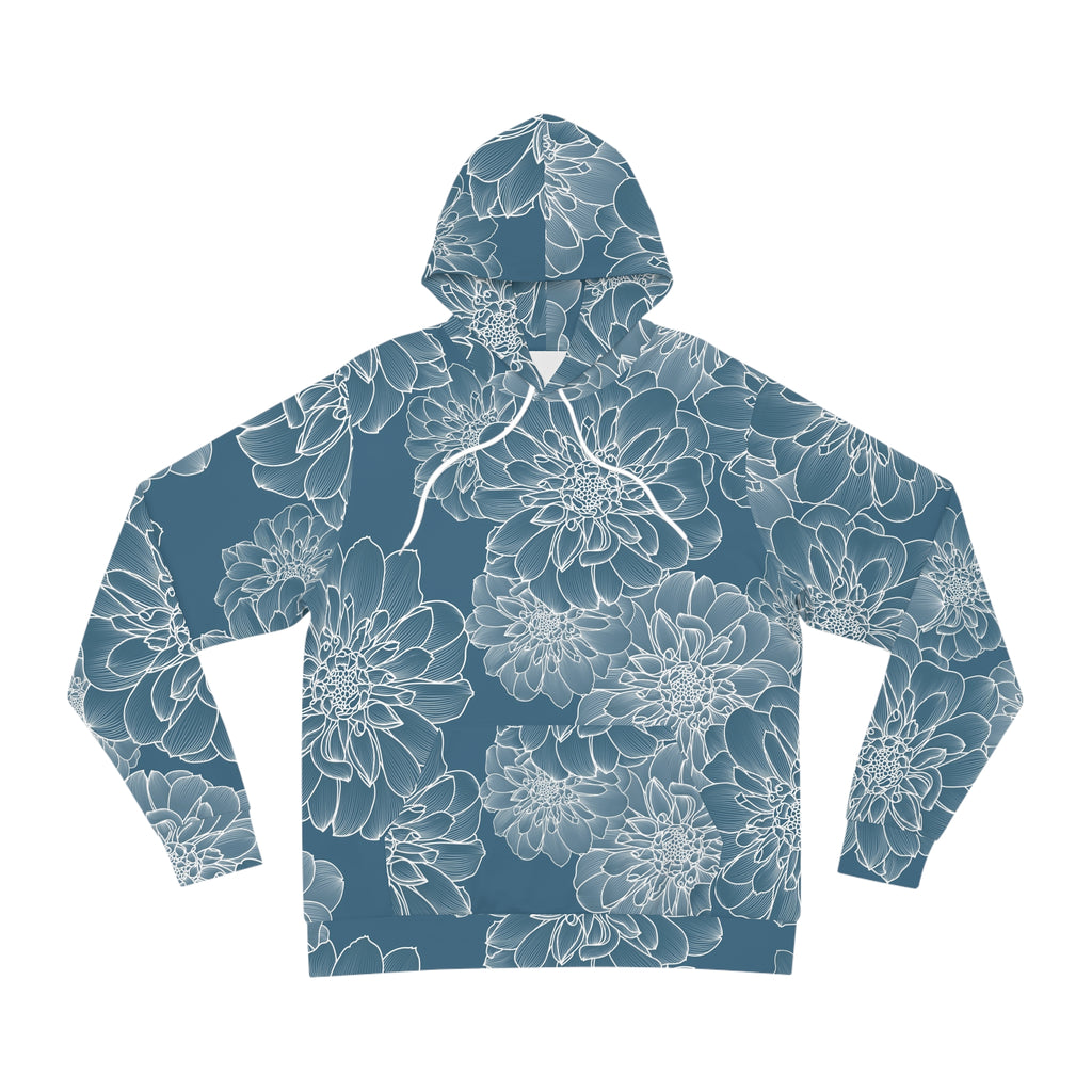 Floral Outline All-Over Print Hoodie — Blue Dahlia Pattern