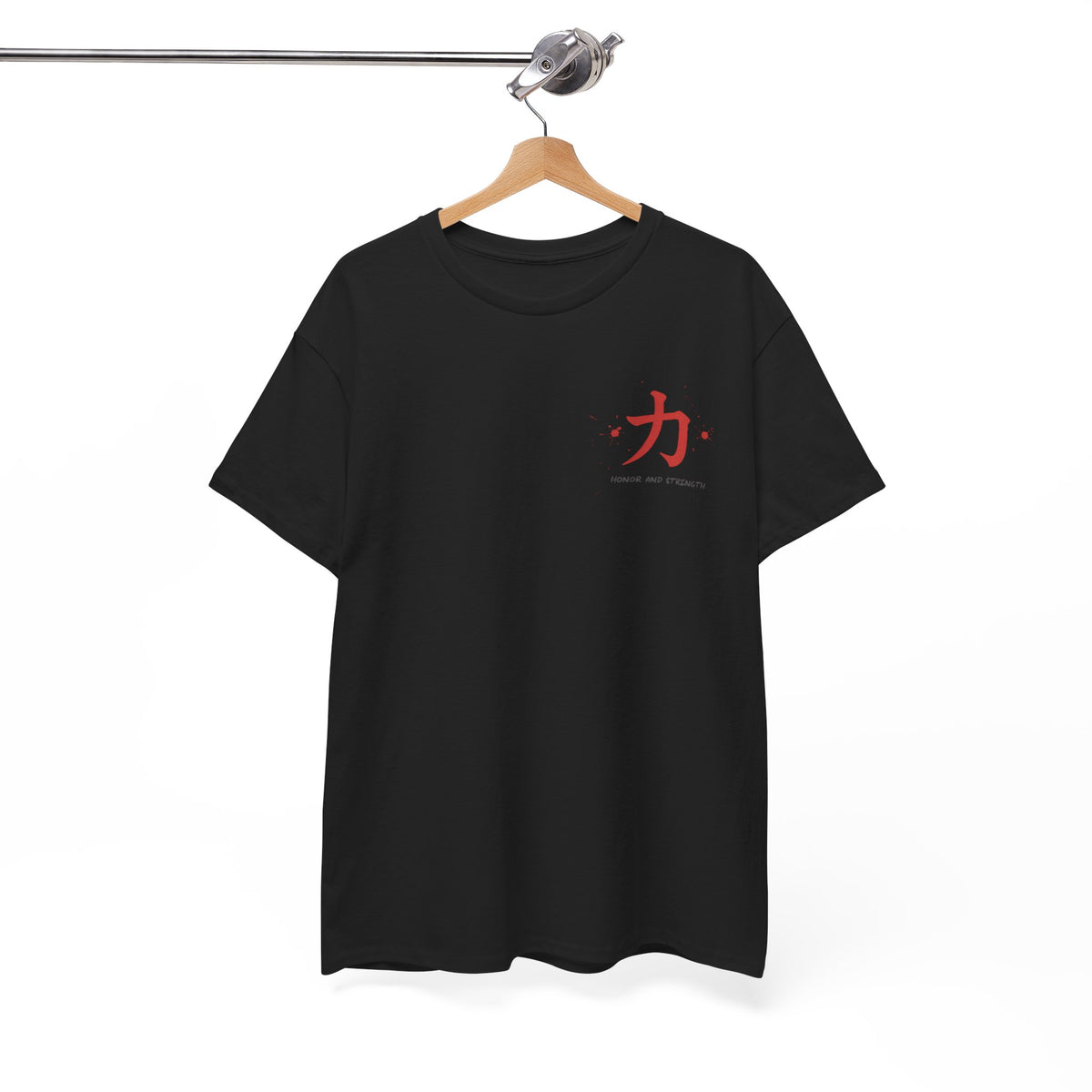 Honor and Strength Samurai T‑Shirt    Red Kanji Graphic Tee