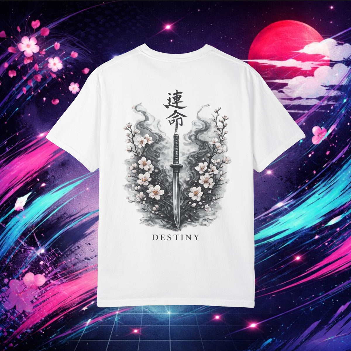 Destiny Samurai Tee — Sword & Cherry Blossom Japanese Calligraphy T-Shirt 🔥