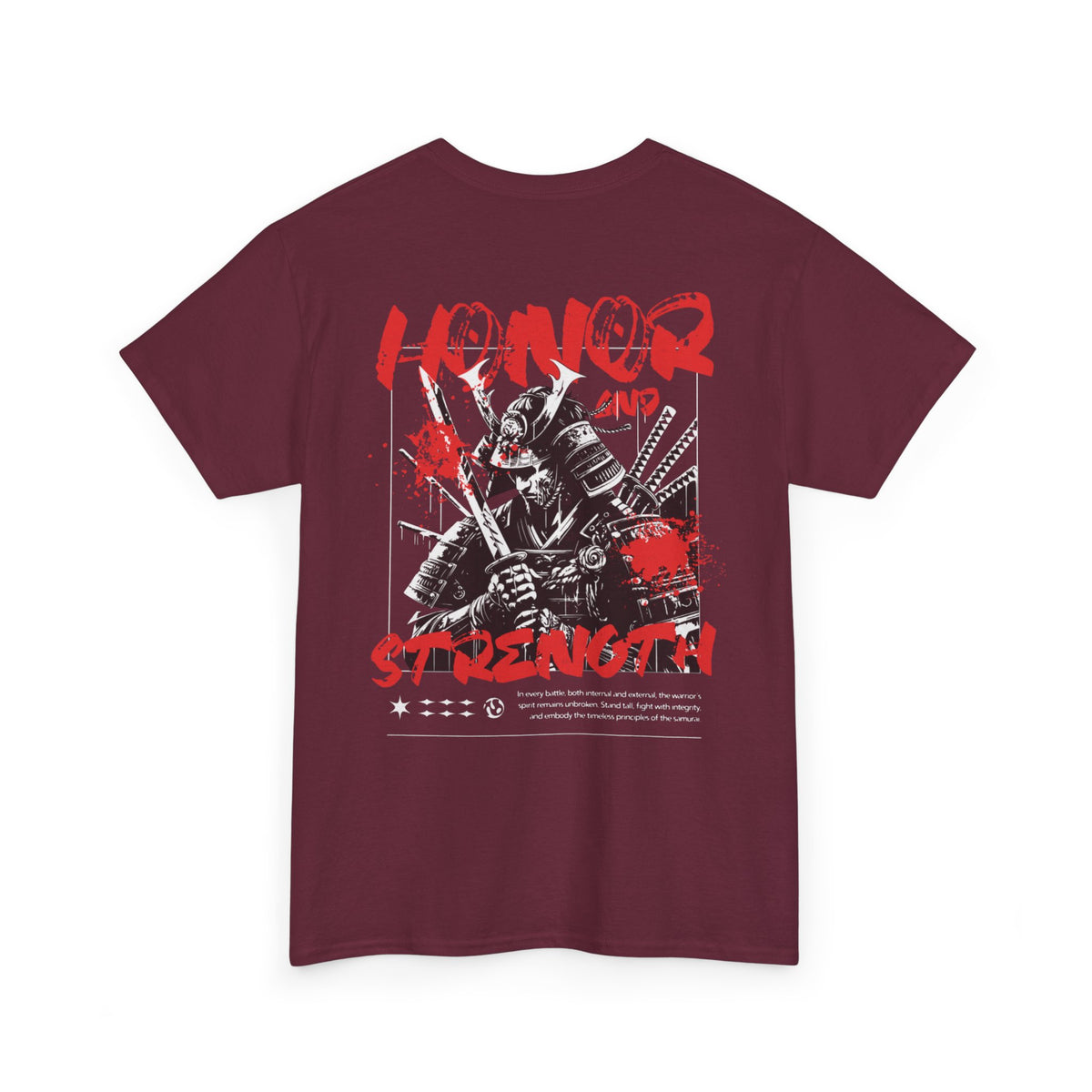Honor and Strength Samurai T‑Shirt    Red Kanji Graphic Tee
