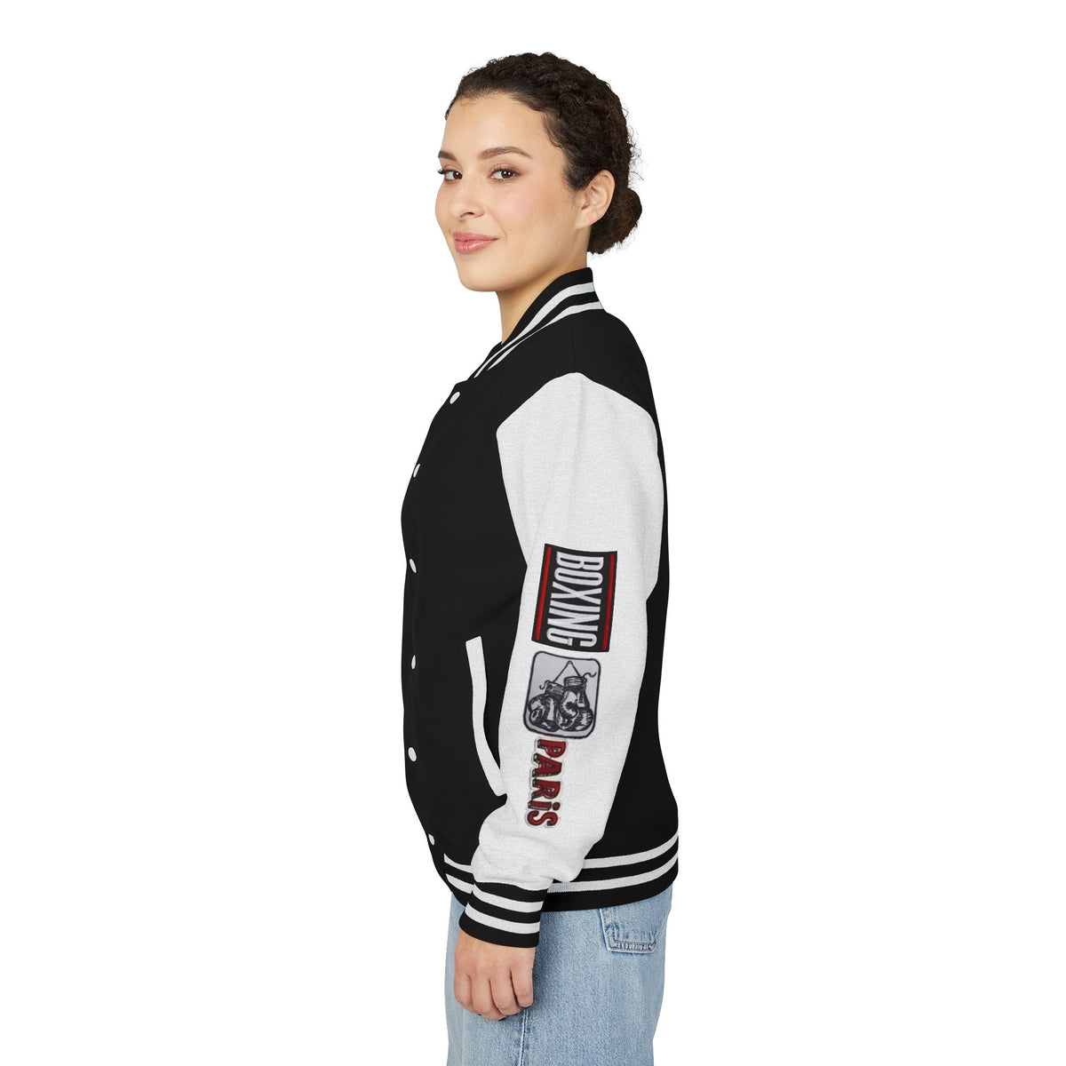 Boxing Letterman Jacket — Red Varsity Bomber with Boxing Gloves Patch
