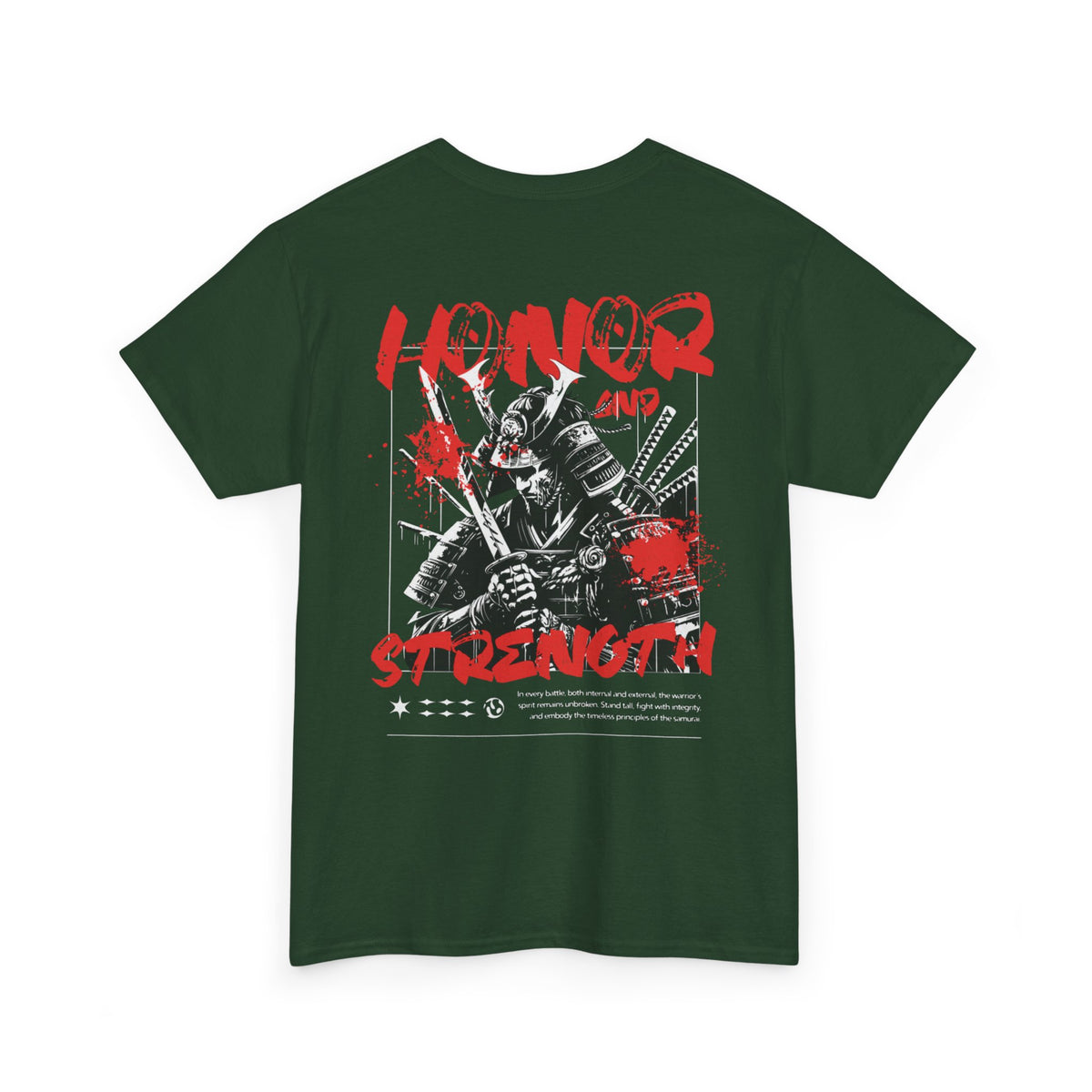 Honor and Strength Samurai T‑Shirt    Red Kanji Graphic Tee